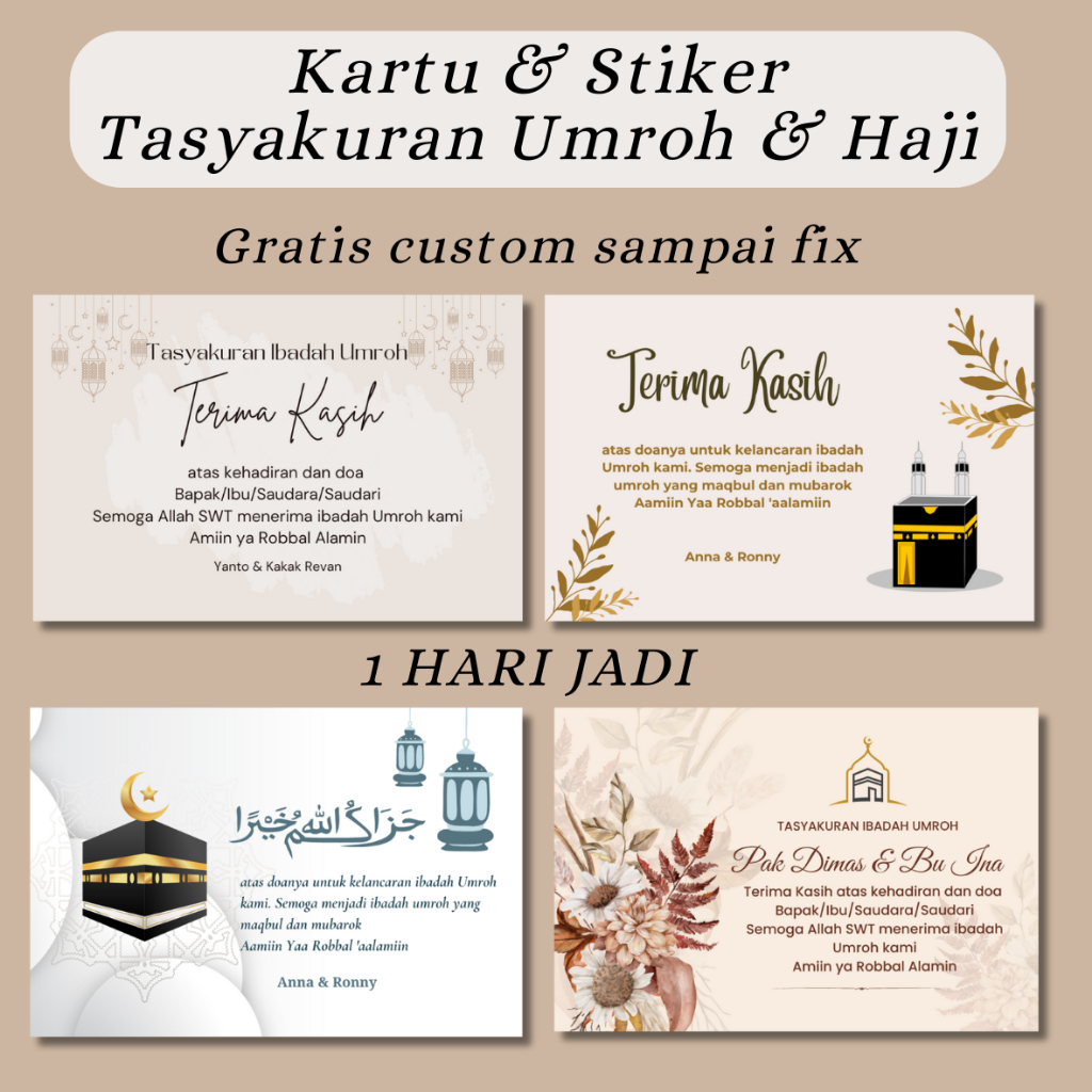 Jual KARTU TASYAKURAN UMROH, STIKER UMROH DAN HAJI, KARTU UCAPAN UMROH