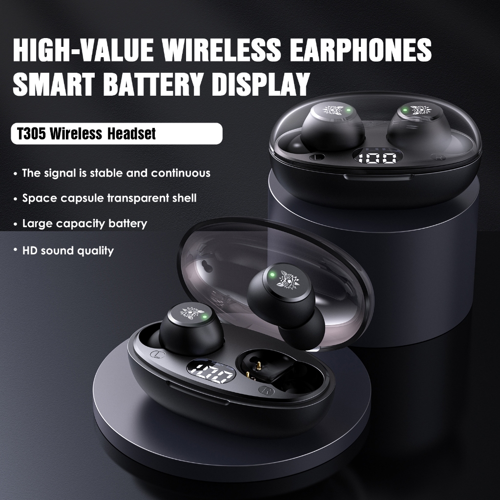 Jual ONIKUNA T305 Black TWS Wireless Earphones Display Game Earphones ...