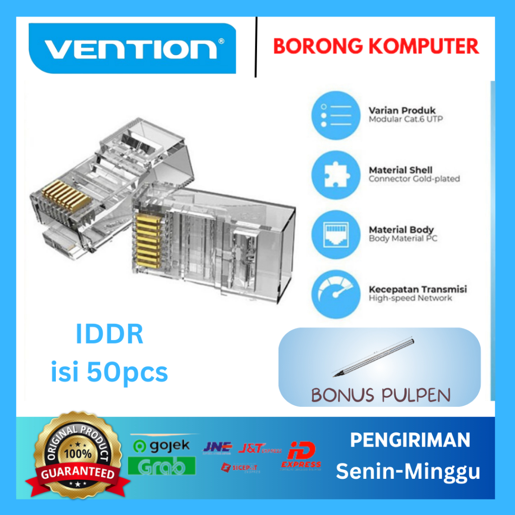 Jual Vention Konektor RJ45 Cat6 UTP Modular Gigabit Jack Plug Connector ...
