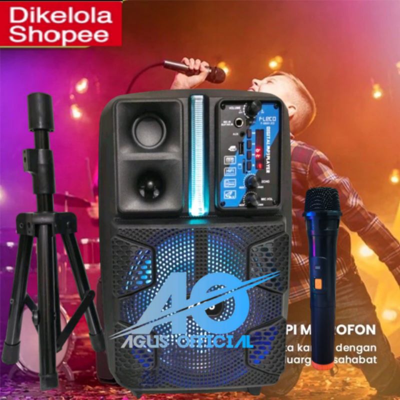 Jual Speaker Bluetooth Karaoke Fleco 8809 Super Bass Mic Wireless Stand Free Stand Dan Mic 4240