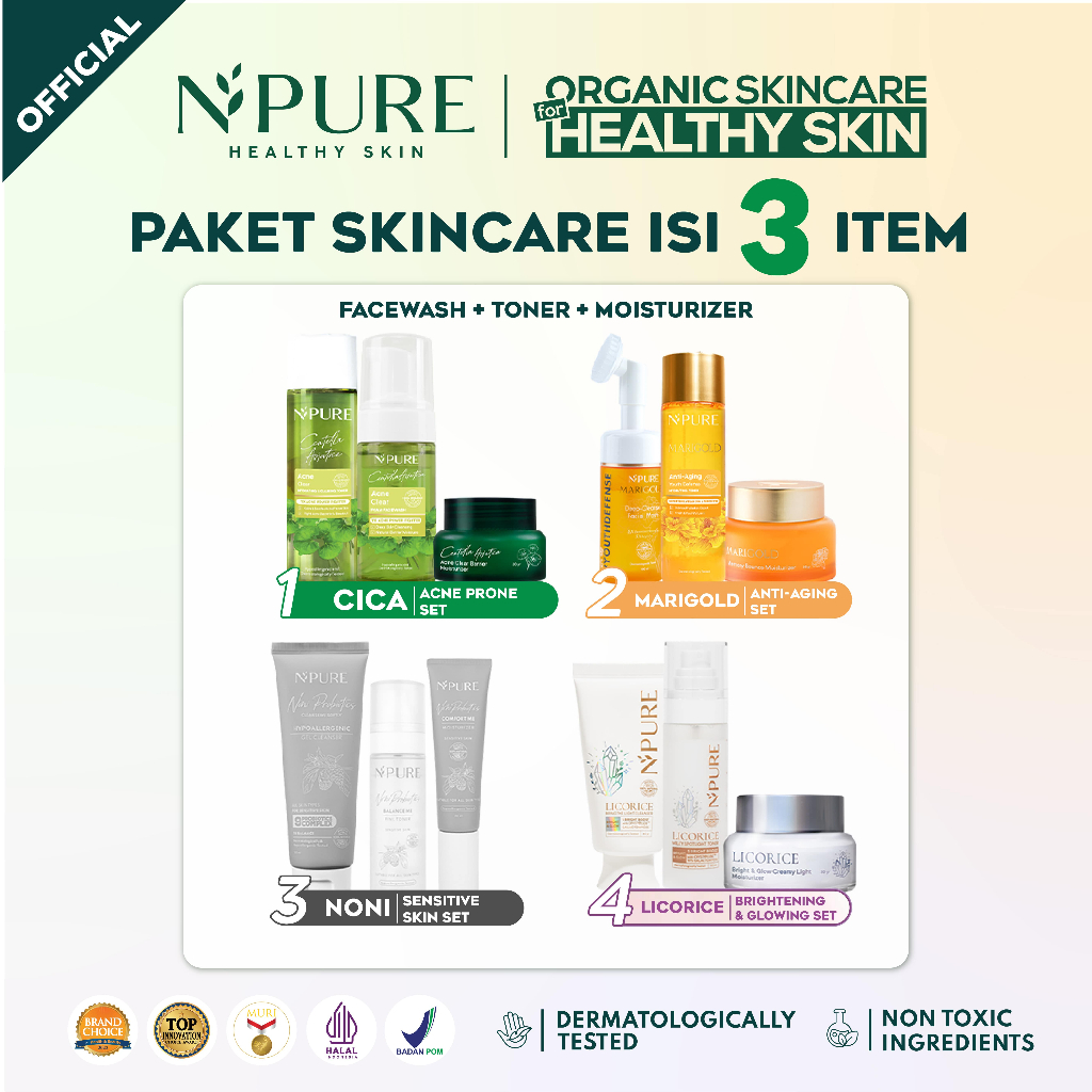 Jual NPURE【3 PCS】 Paket Face Wash + Toner + Moisturizer Cica Acne