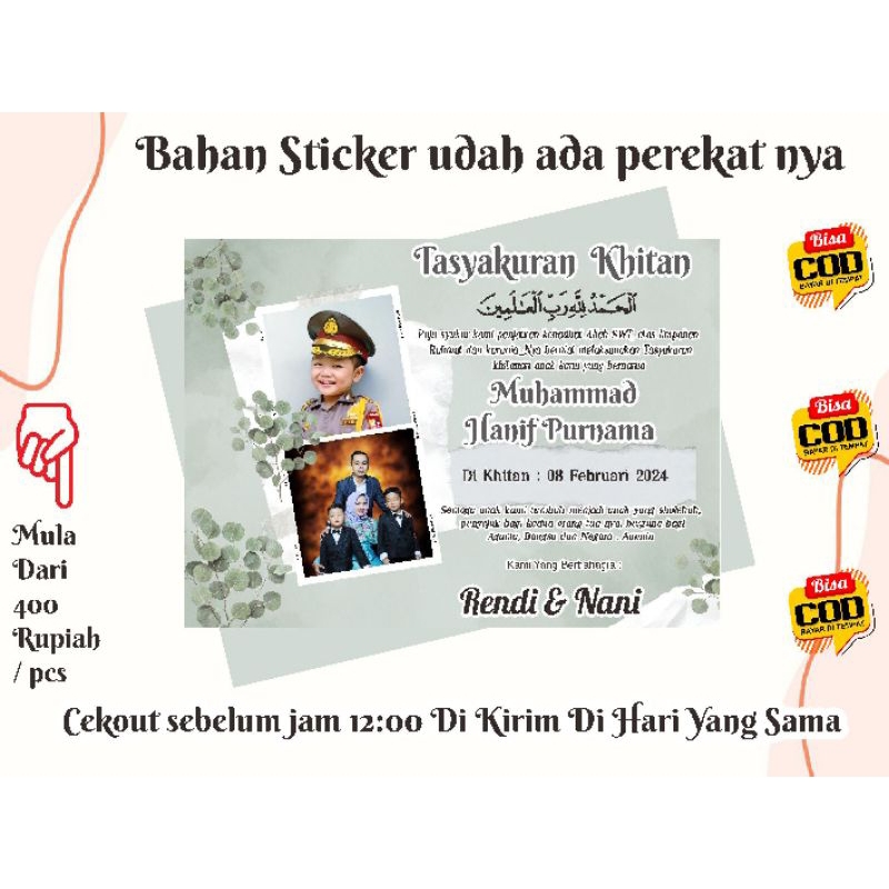 Jual KARTU / STICKER TASYAKURAN KHITANAN / WALIMATUL KHITAN / KHITANAN ...