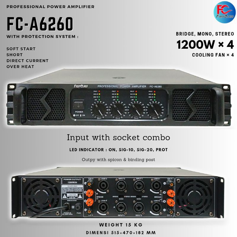 Jual Power Amplifier Firstclass FCA 6260 dengan Soft Start 4 CH 1200W X