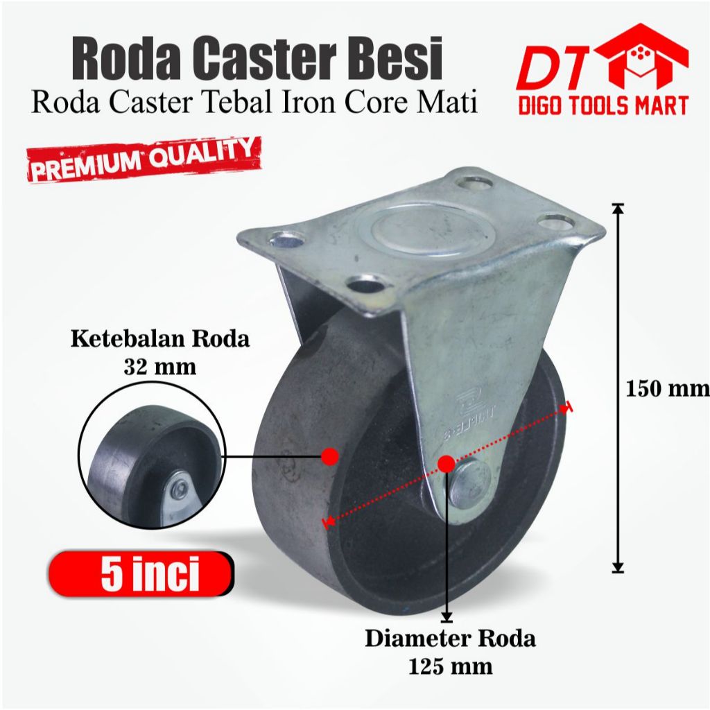 Jual DIGO Roda Caster Besi 5 inci Mati Iron Caster Wheel Troly Plat ...
