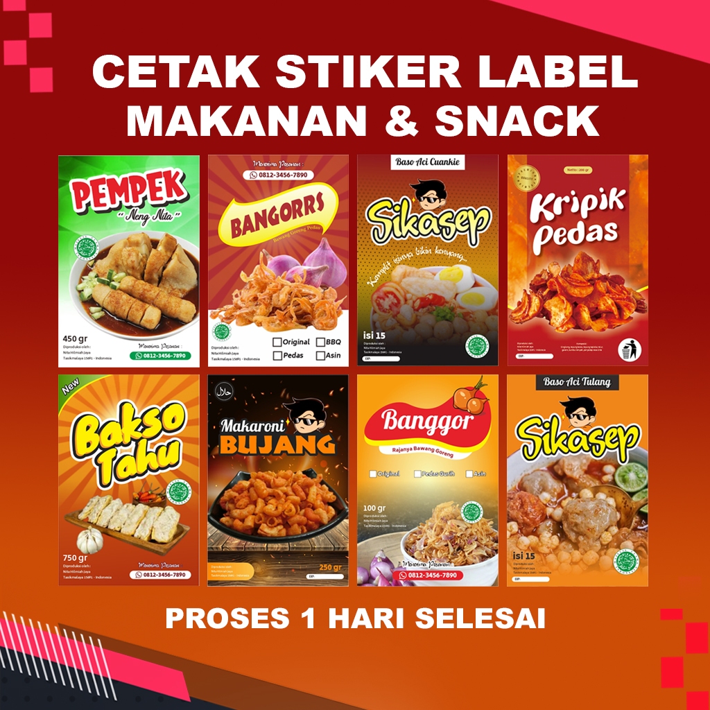 Jual Cetak Stiker Label Kemasan Makanan & Snack Model Kotak | Shopee ...
