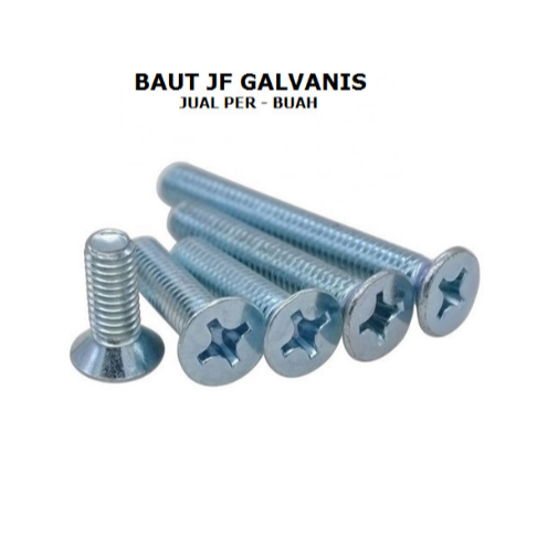 Jual Baut JF M6 GALVANIS Baut Obeng Plus Kepala Rata M6 Drat Halus