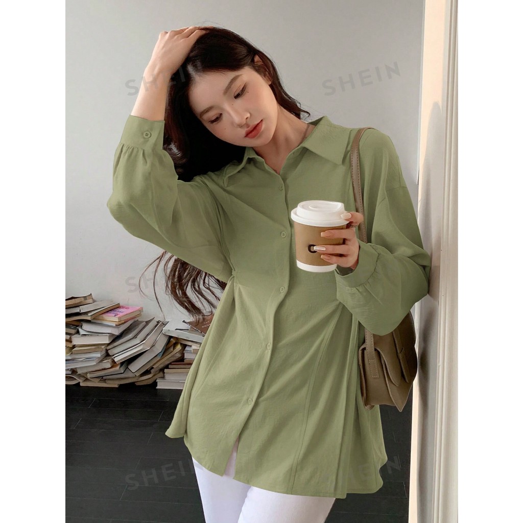 Jual Atasan Wanita Kemeja Sakura Polos Oversize Bahan Kringkel Shopee