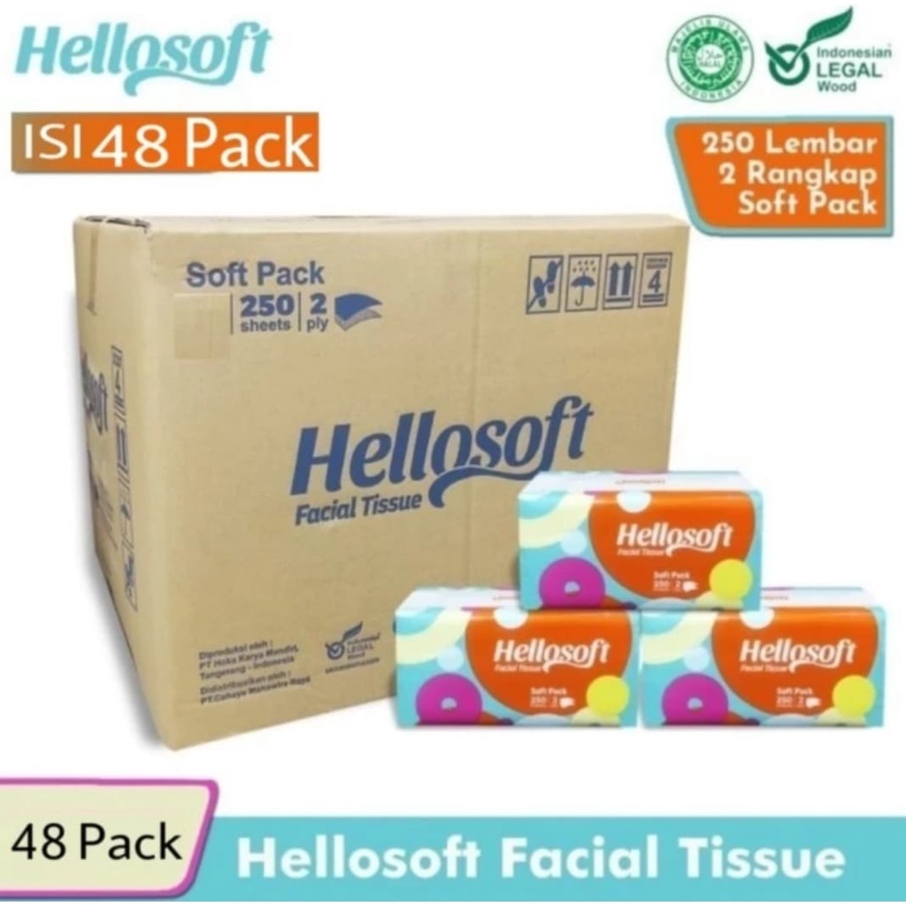 Jual TISSUE HELLOSOFT 1 DUS ISI 48 PCS 250 SHEET | Shopee Indonesia