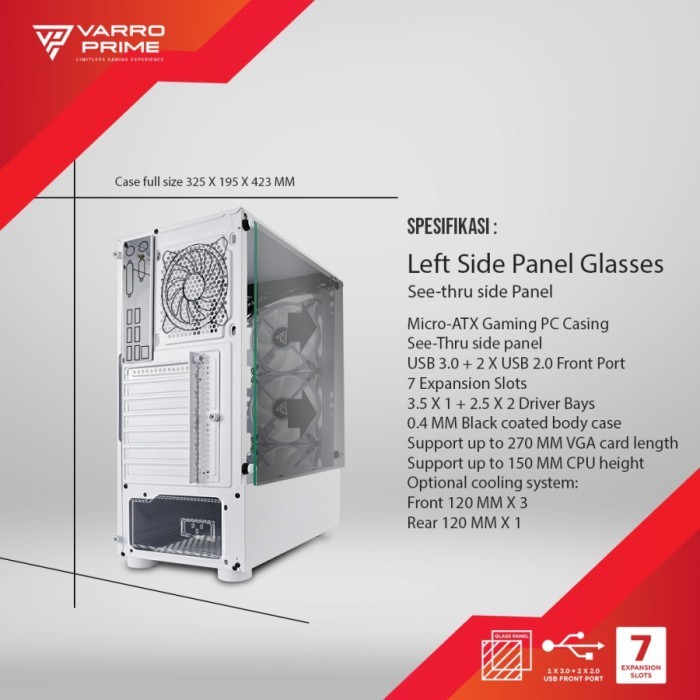 Jual Casing VARRO PRIME Nuclear G300 White + 3 Fan RGB Micro ATX Gaming ...