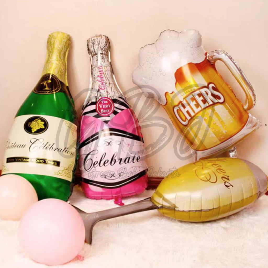 Balon Foil JUMBO dan BULAT Beer, Whiskey, Gelas Cheers / Balon Botol Beer Pesta Ulang Tahun / Champagne