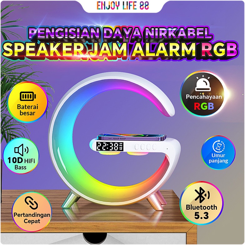Jual Speaker Bluetooth LED Ambient Light Wireless Charger Lampu Meja ...