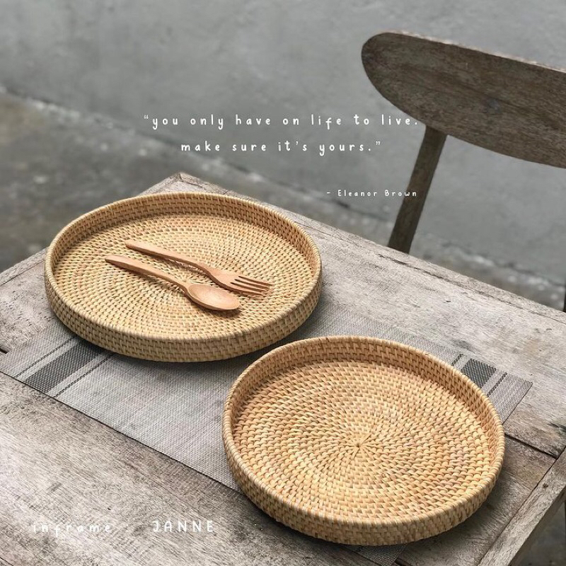 Janne Rattan Serving Tray Nampan Rotan Bulat Diameter 25cm 30cm Home  Decor Aesthetic Tray Seserahan Bohemian Rustic