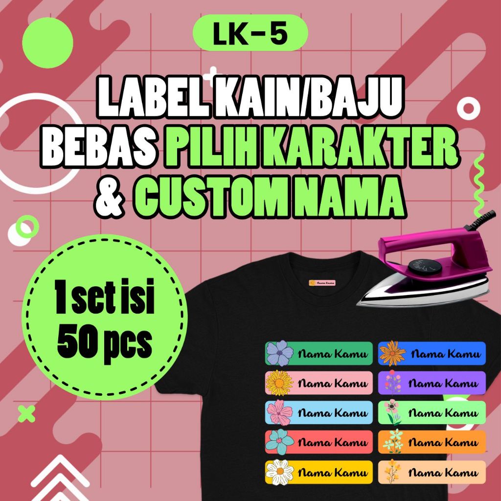 Jual LK5 Sticker Nama Label Printing Kain / kaos Sablon Setrika Tema ...