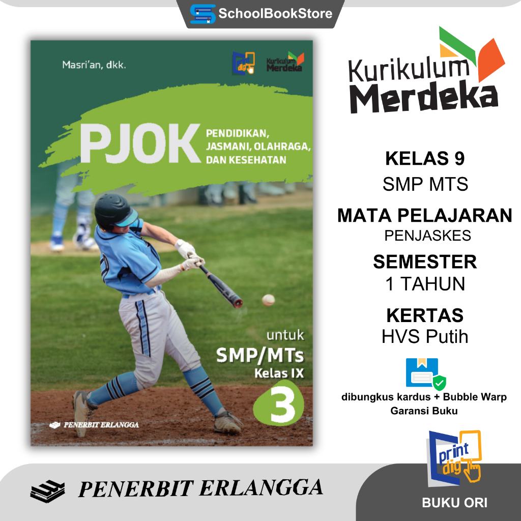 Jual Erlangga Buku Paket PJOK PENJAS PENJASKES Kelas 3 9 SMP MTS ...