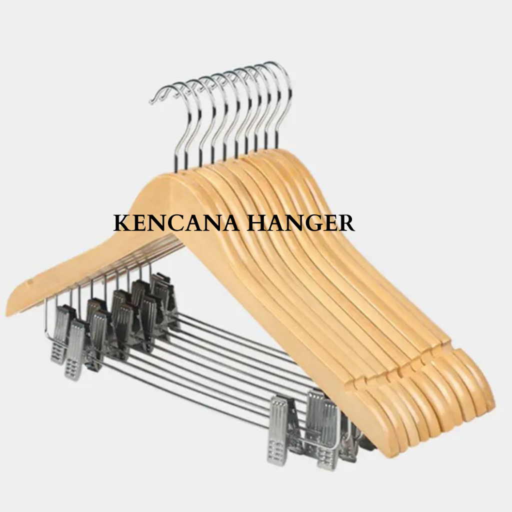 Jual Hanger Kayu Dewasa Jepit Besi Wood Gantungan Baju Palang Jepit Besi Setelan Shopee