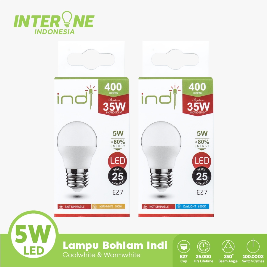 Jual Lampu Indi Bohlam LED 5W Coolwhite & Warmwhite E27 Interone ...