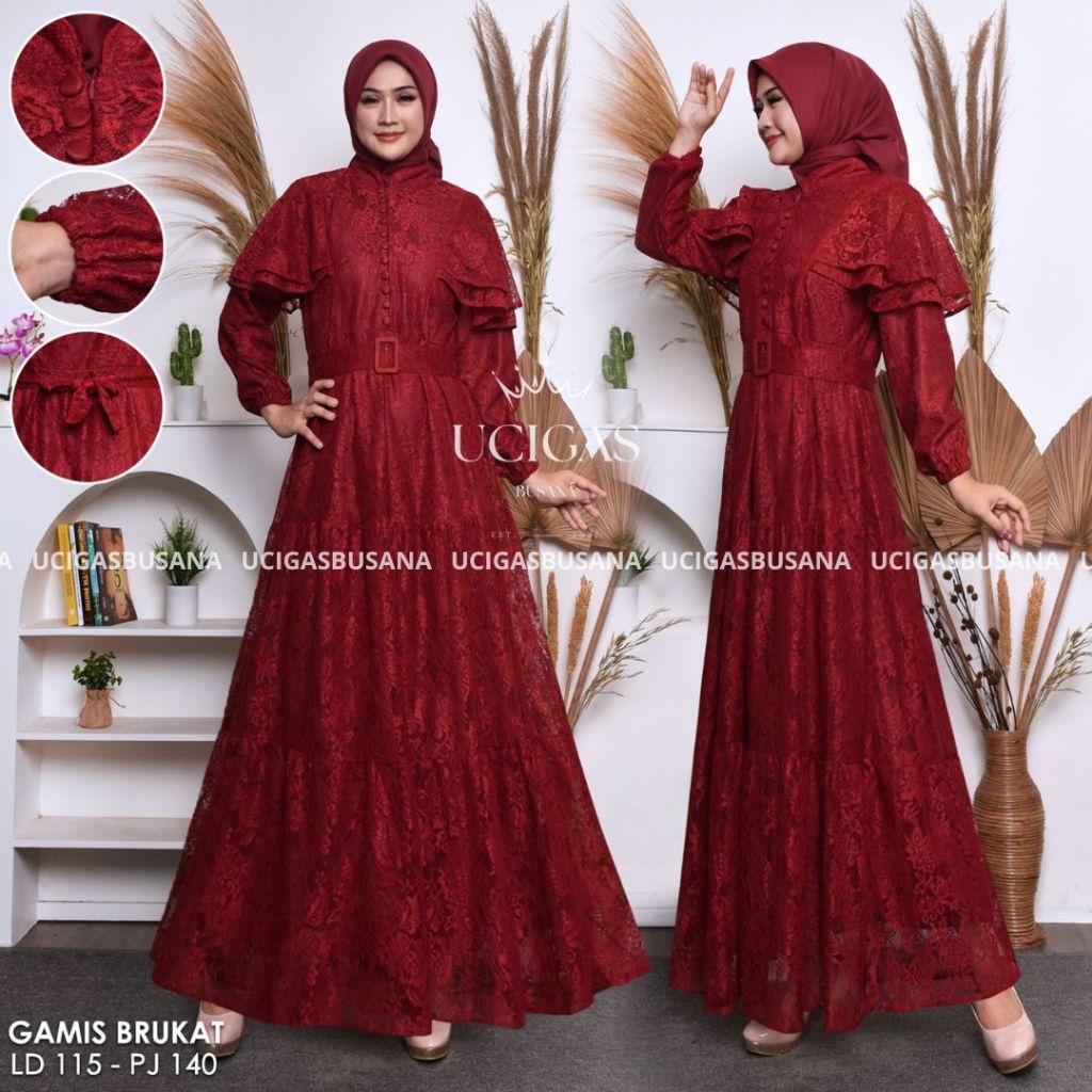 Jual Gamis burkat pesta kondangan UCIGAS BUSANA model renda bahu plus ...