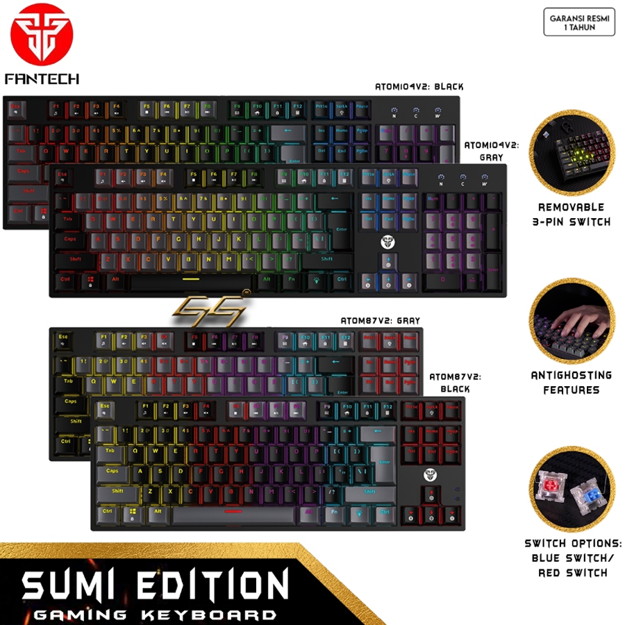 Jual Fantech Atom Sumi Edition Mechanical Gaming Keyboard RGB Removable ...