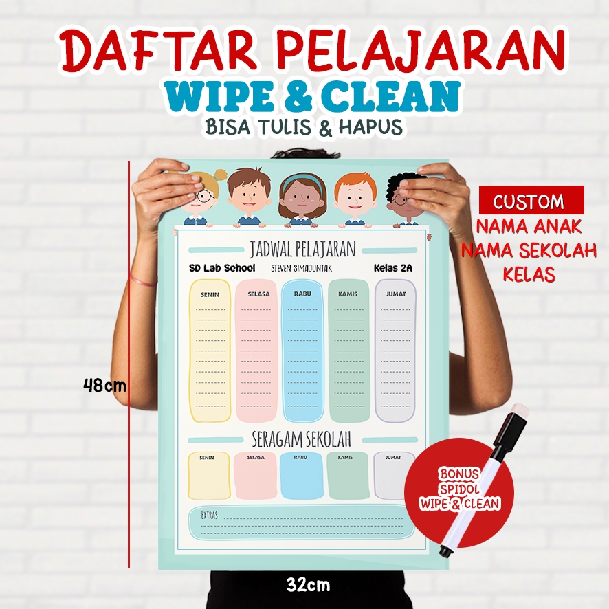Jual JADWAL PELAJARAN WIPE CLEAN CUSTOM BISA TAMBAH NAMA ANAK, KELAS ...