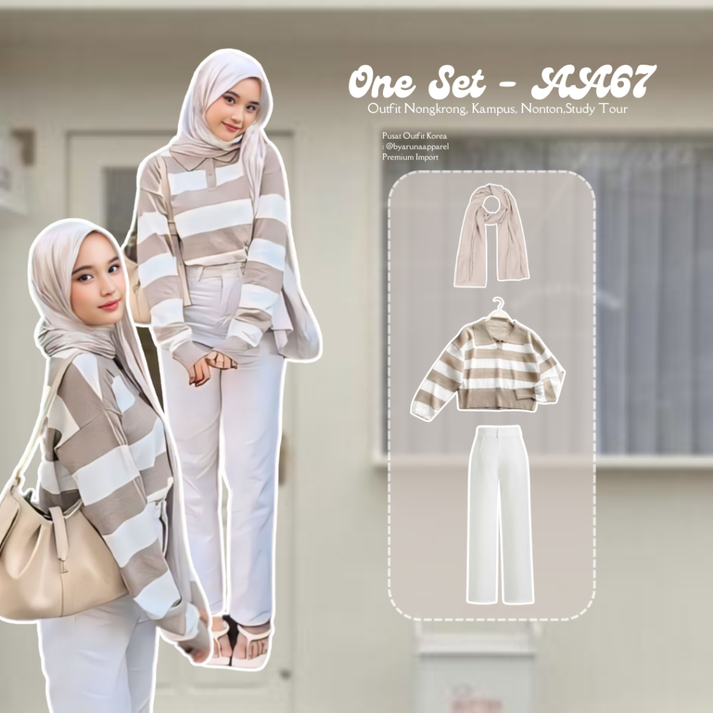 Jual One Set Casual OOTD Hijab Kekinian Outfit Kuliah Nongkrong Study Tour One Set Wanita Hijab Set AA67 Shopee Indonesia