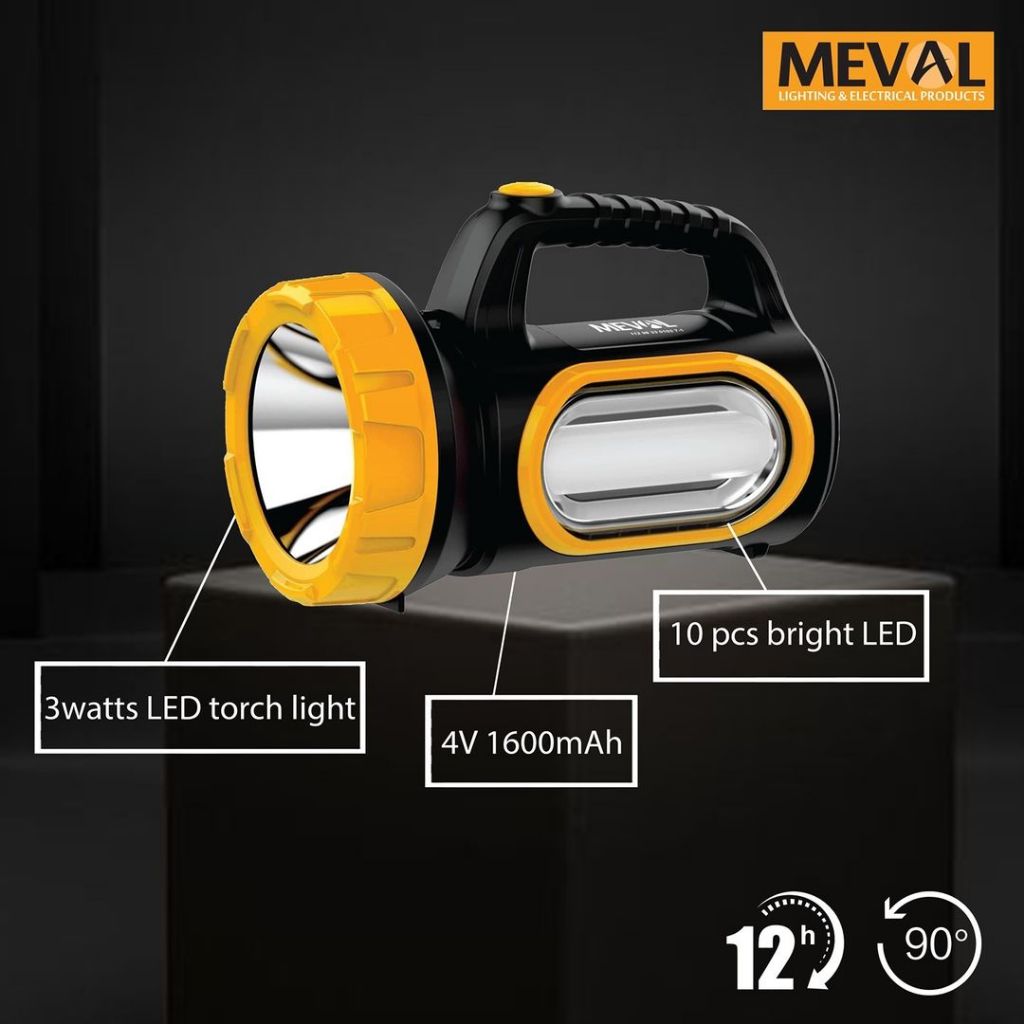 Jual MEVAL Senter LED Flashlight 3 Watt Hi-Power + 10 LED Lampu samping ...