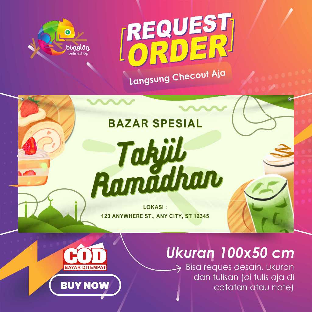 Jual Spanduk Banner Hijau Ilustratif Lucu Bazar Takjil Ramadhan Banner ...