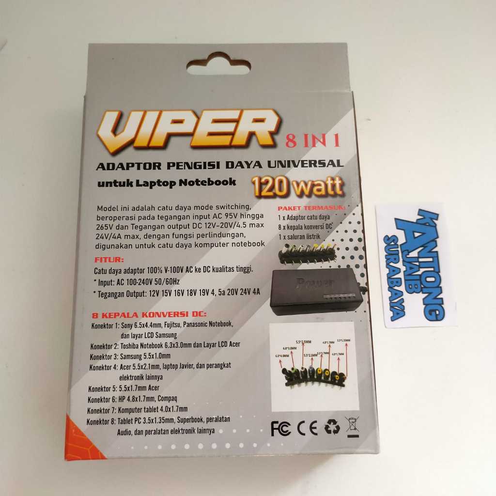 Jual Adaptor Laptop Universal Viper 8 in 1 120 Watt Charger Notebook ...