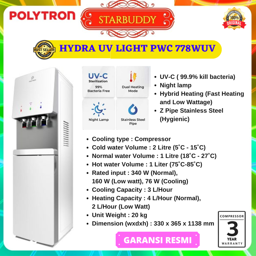 Jual Dispenser Polytron Pwc Wuv Wuv Galon Bawah Hydra Uv Light Putih Shopee Indonesia