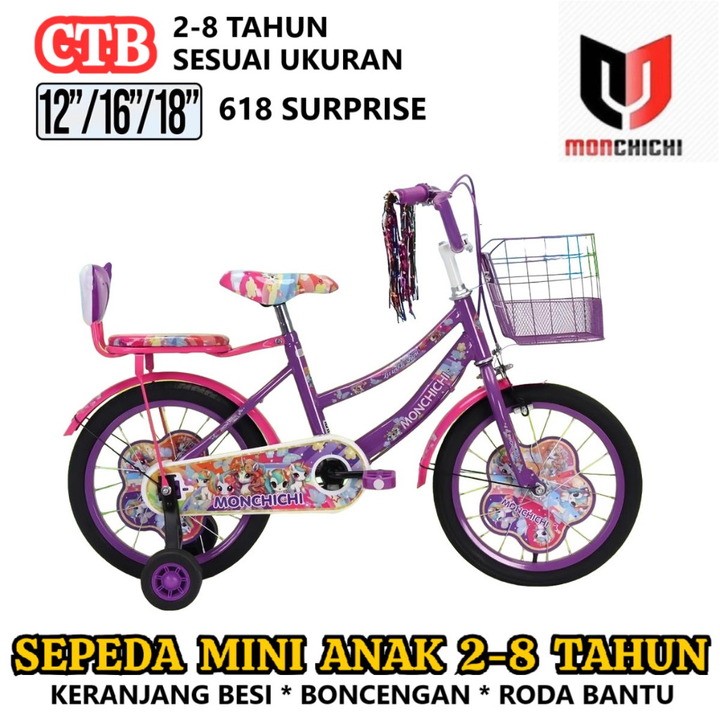 Jual Sepeda Mini Anak Monchichi 618 Surprise CTB 2-8 Tahun 12 16 18 ...