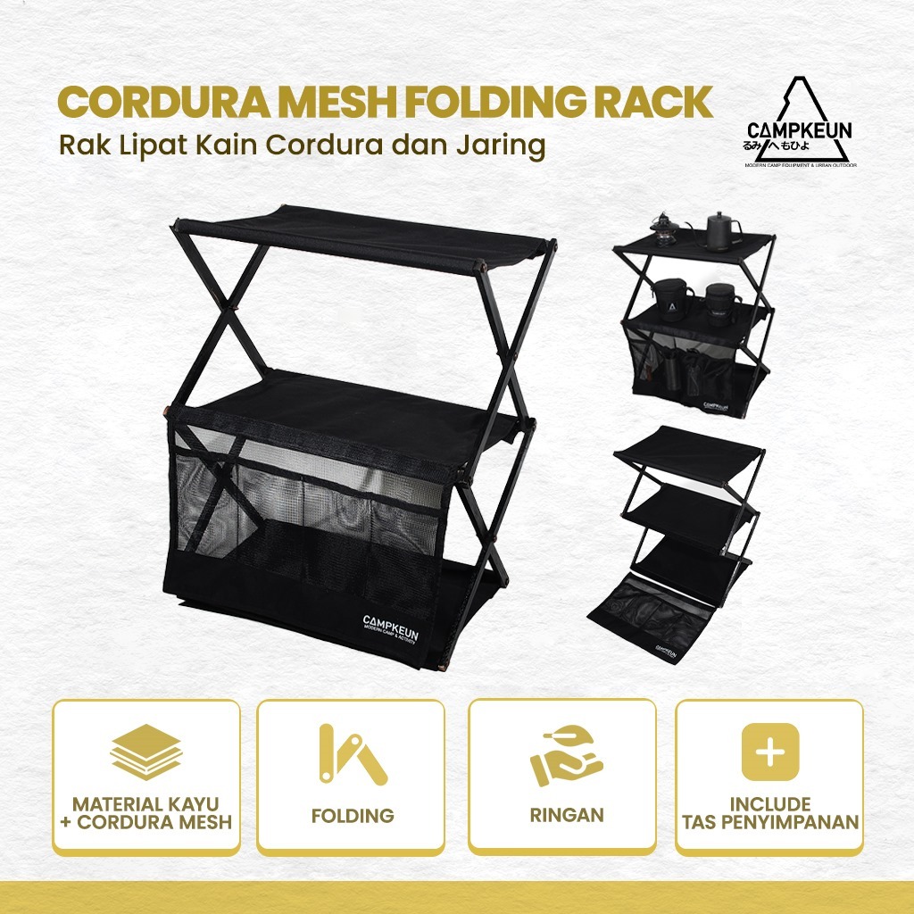 Jual Campkeun Folding Rak Kayu Camping Black Cordura Velcro 3 lantai ...