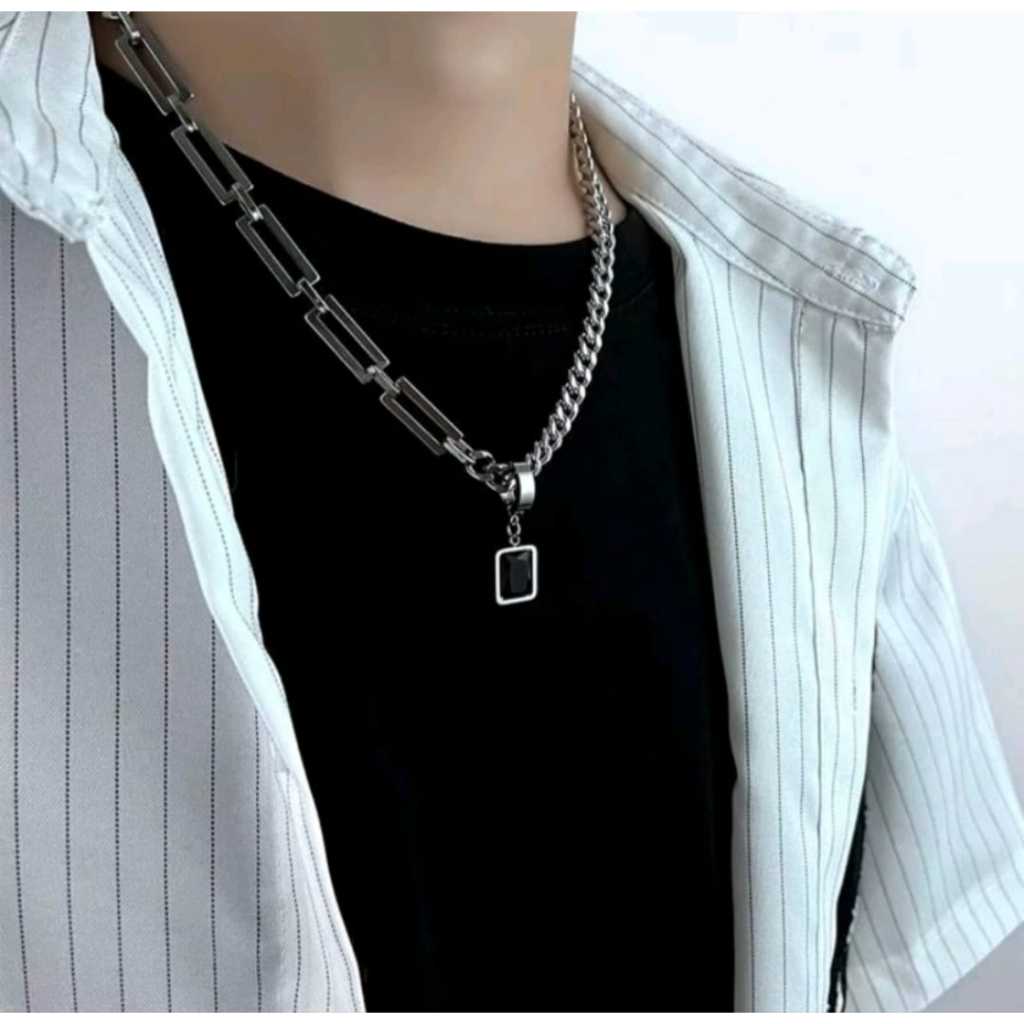 Jual Floyd Kalung Bentuk Kotak Warna Hitam Bahan titanium steel Gaya ...