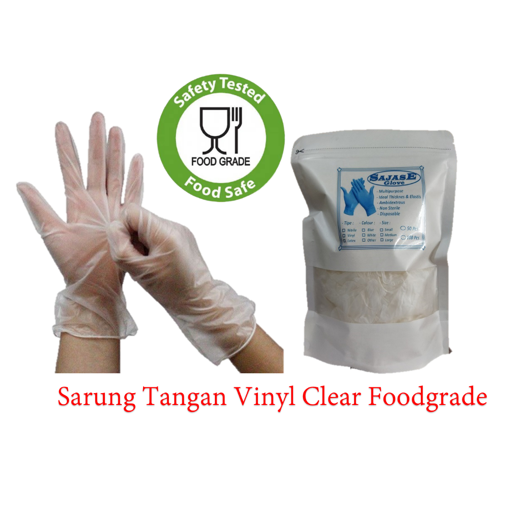 Sarung Tangan Vinyl Food Grade Gloves Vinyl Pouch isi 50 Pcs Vinyl Glove  Powder Free Food Safety