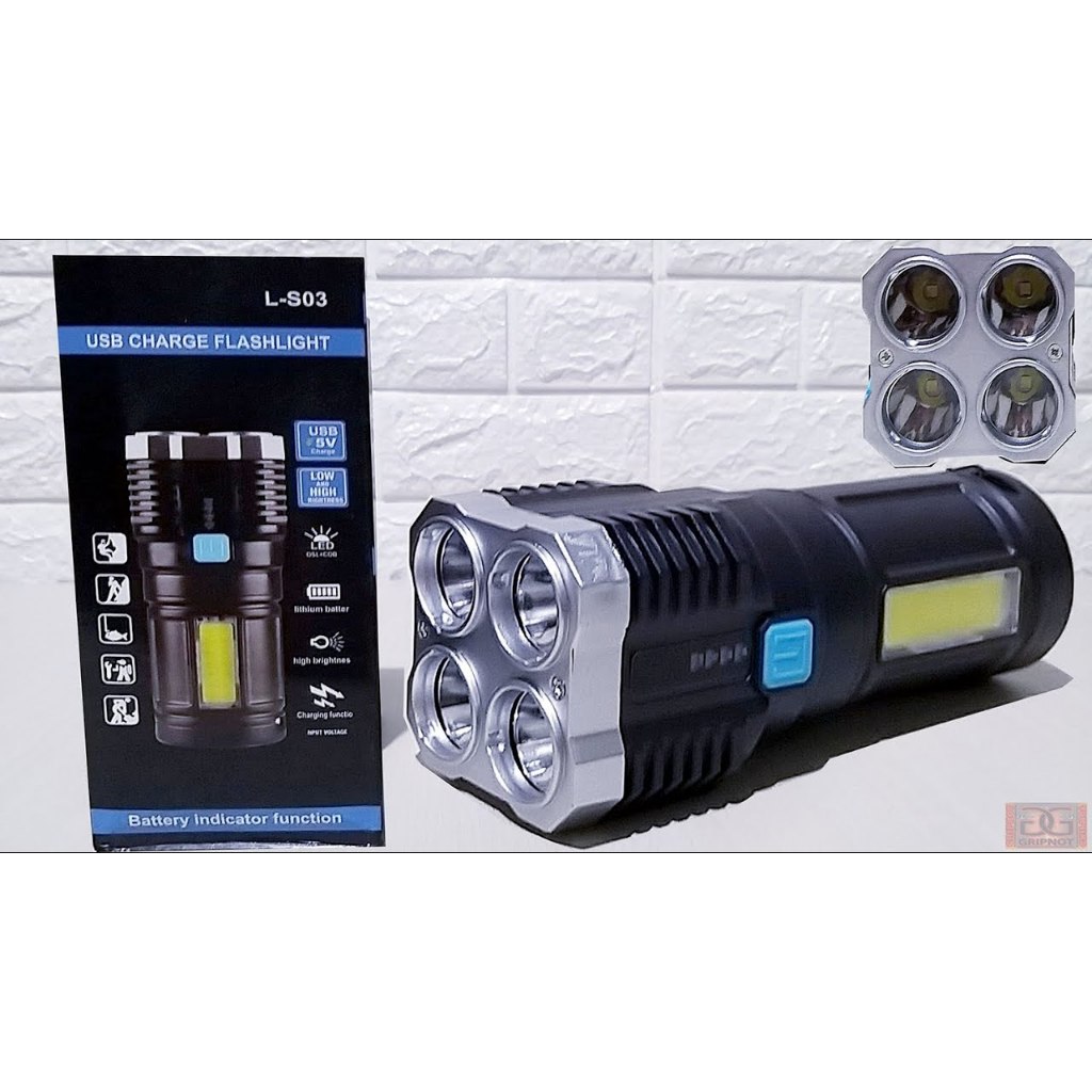 Jual SENTER LS03 4 LED + COB Light Super Terang L-S03 Senter ...