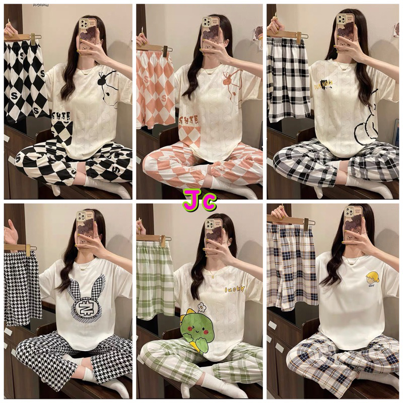 Jual JC- Set Piyama Wanita 3in1 Import / Stelan Piyama Oversize 3in1 ...