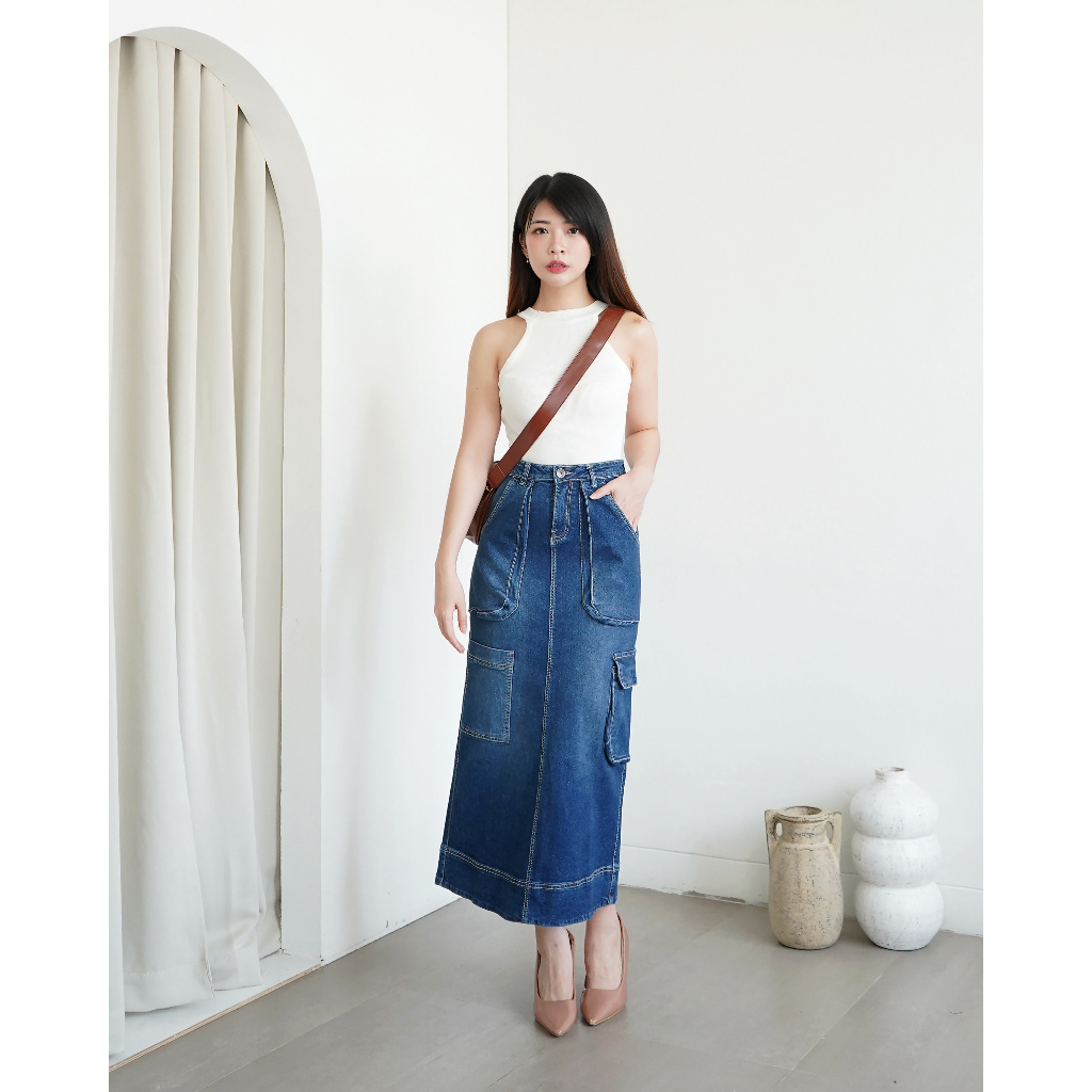 Jual C5X Jeans - Amara Rok Cargo Denim Jeans Stretch / Rok jins wanita ...