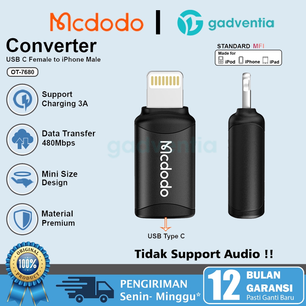 Jual Mcdodo Ot Adaptor Converter Charger Kabel Type C To Lightning