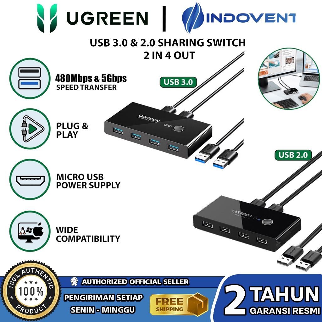 Jual UGREEN Adaptor USB Sharing Switch Adapter Usb 3.0 Usb 2.0 2in 4out ...