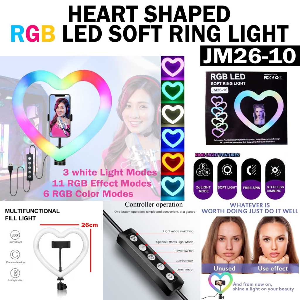 Jual LOVE HEART SHAPED LIGHT LED RGB RING LIGHT DIAMETER 26CM | Shopee ...