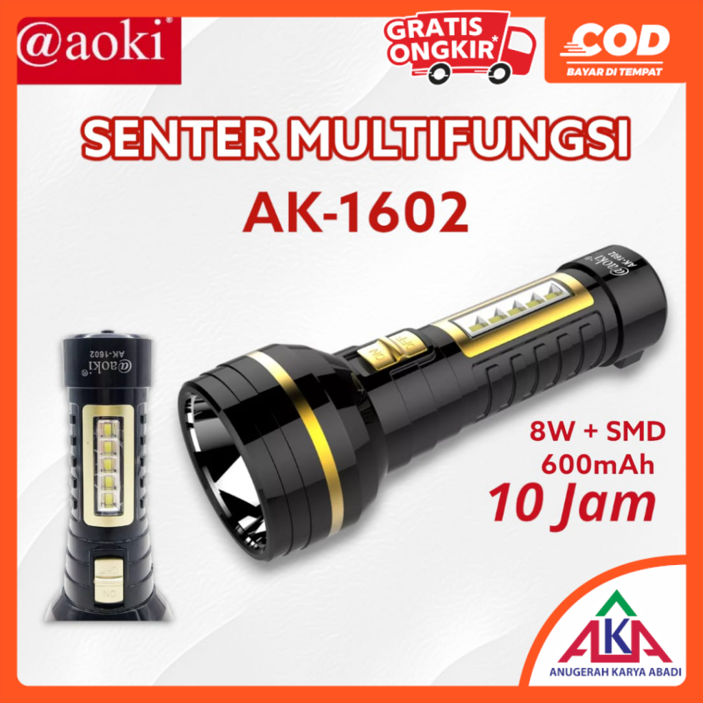 Jual Lampu Senter Tangan LED AOKI 2W / 8W / 10W / 15W Darurat Emergency ...