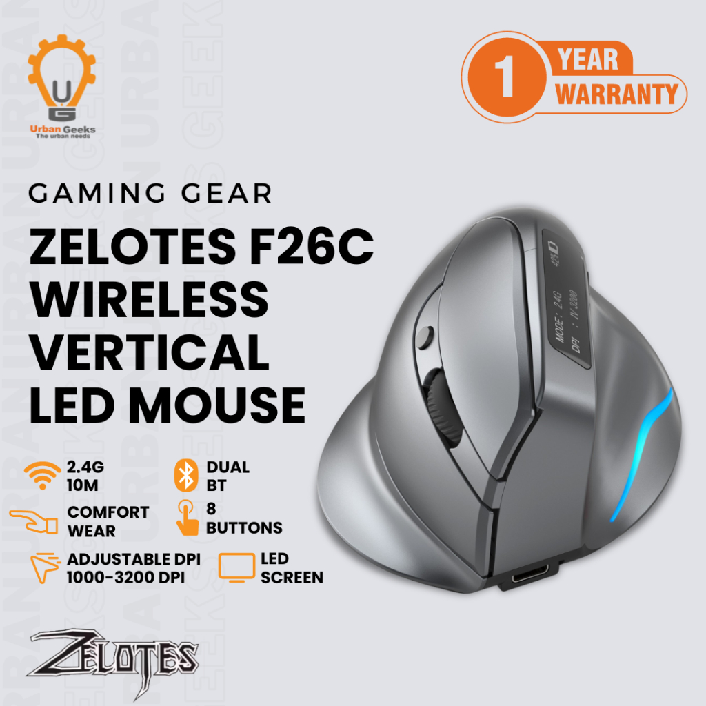 Jual Zelotes F26C Ergonomic Wireless Vertical Gaming Mouse 2.4GHz and ...