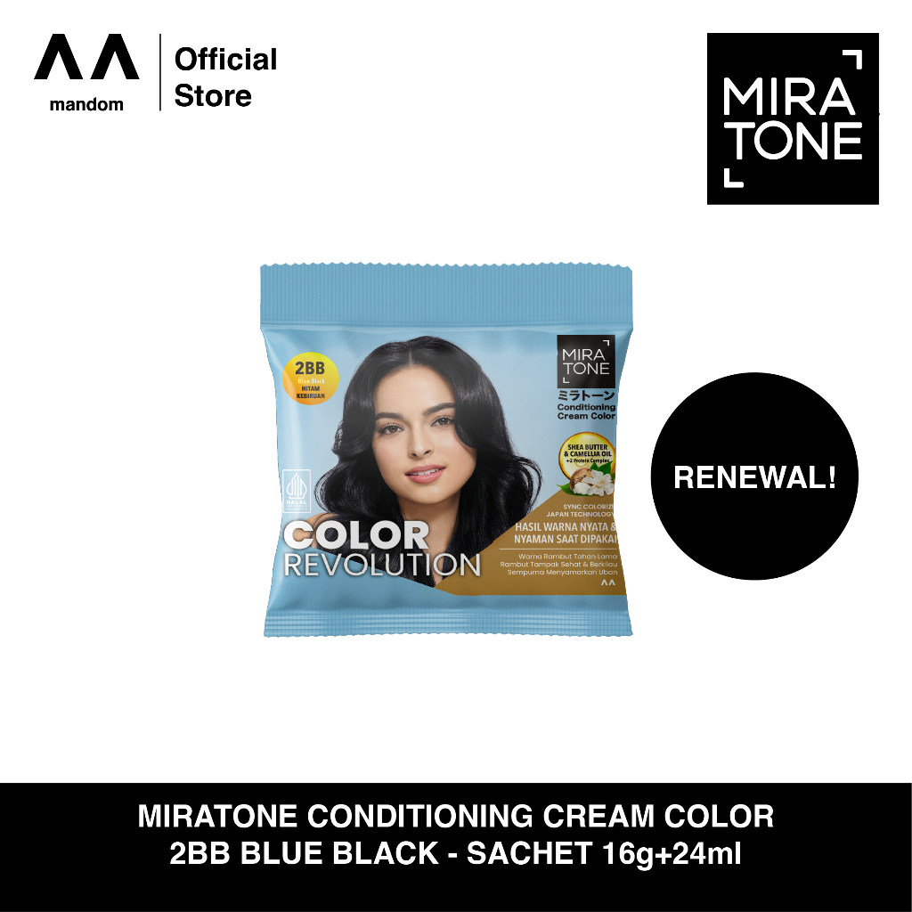 Jual Miratone Conditioning Cream Color 2BB Blue Black (Sachet) | Shopee ...