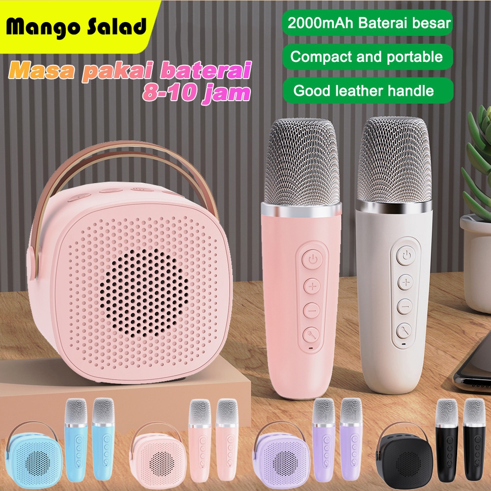 Jual Mini Speaker Karaoke Bluetooth Microphone Speaker Mic Wireless Rumah Dua Mikrofon Subwoofer