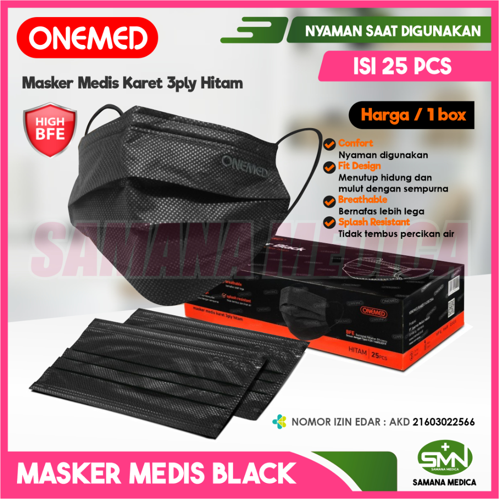 Jual ECERAN Masker Bedah Hitam / Masker Medis Hitam ONEMED 3PLY - Box ...