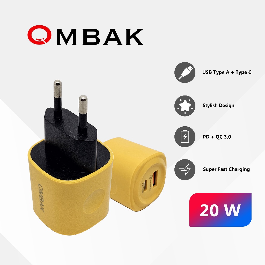 Jual Ombak Wall Charger Kepala Adaptor 20W USB A + Type C ,QC PD ...