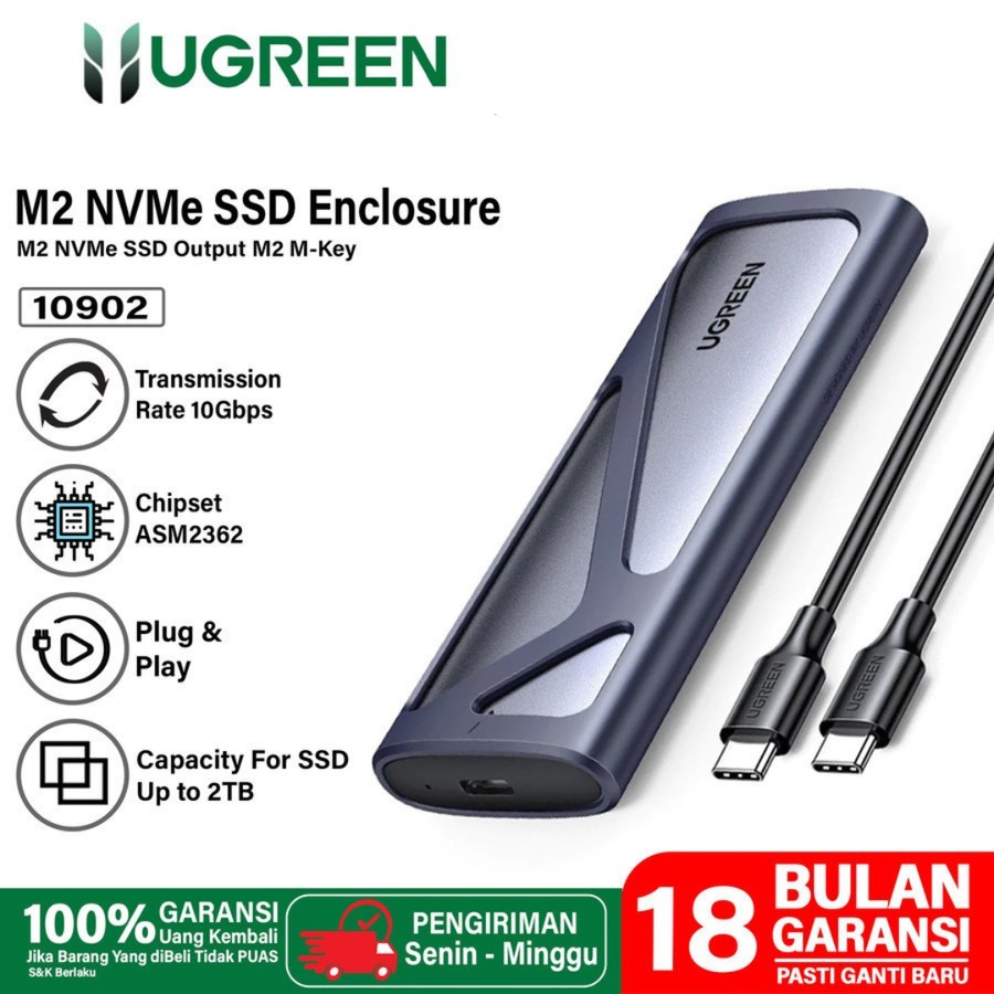 Jual UGREEN 10902 Enclosure SSD NVMe M.2 USB C Female to M.2 M-Key 10G ...
