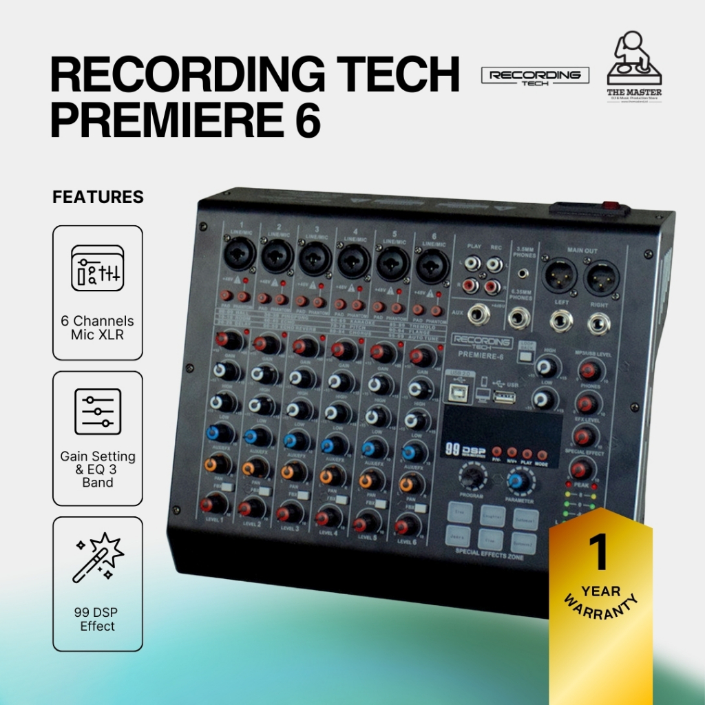 Jual Recording Tech PREMIERE 6 PREMIERE6 Channel USB Audio Mixer ...