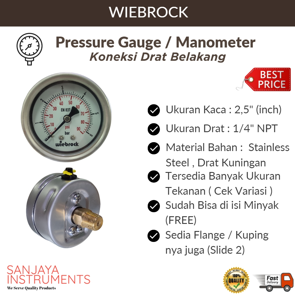 Jual Pressure Gauge Wiebrock 25 Inch Drat 14 Manometer Tipe Payung Ss Brass 1 600 Bar 9338