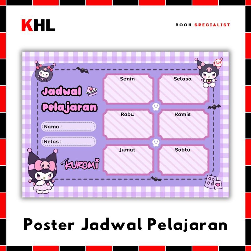 Jual KHL - Poster Jadwal Pelajaran / Class Schedule KARAKTER - Kuromi ...