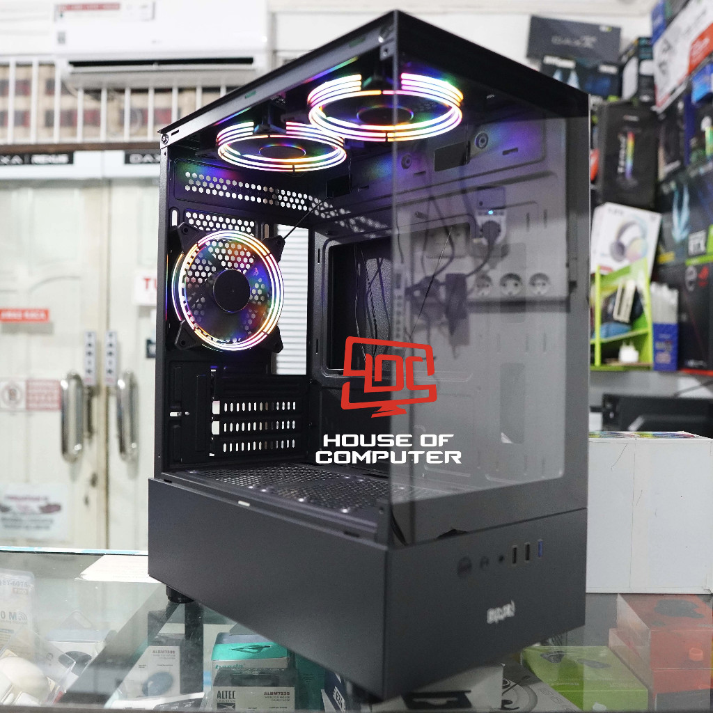 Jual GAMEN CASE PC GCS100 FREE 3 FAN RGB TEMPERED GLASS M-ATX - HITAM ...