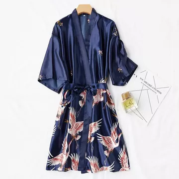 FG Kimono Panjang Dan Pendek Bahan Satin Premium Motif Flamingo Baju Tidur Pengantin BD08 09